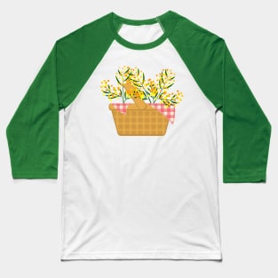 Basket and flower bouquet made of mimosa branches Baseball T-Shirt